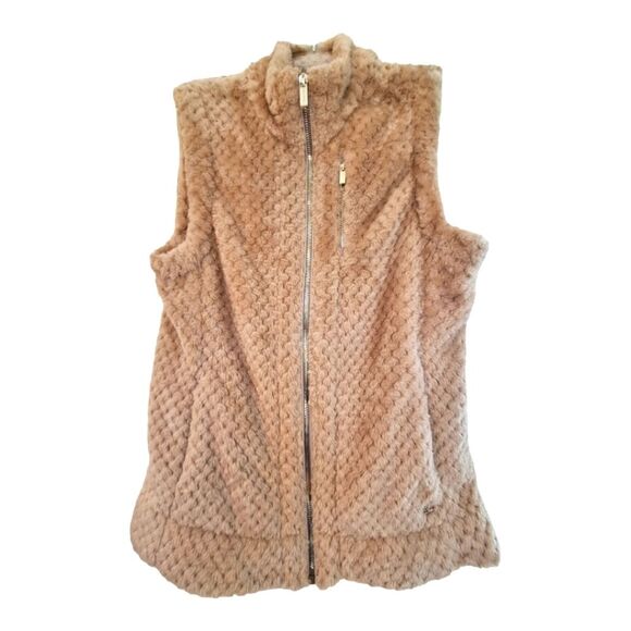 Calvin Klein Women's Tan Plush Teddy Bear Vest Sz S Full Zip Lush Faux Fur NWOT - Picture 1 of 13